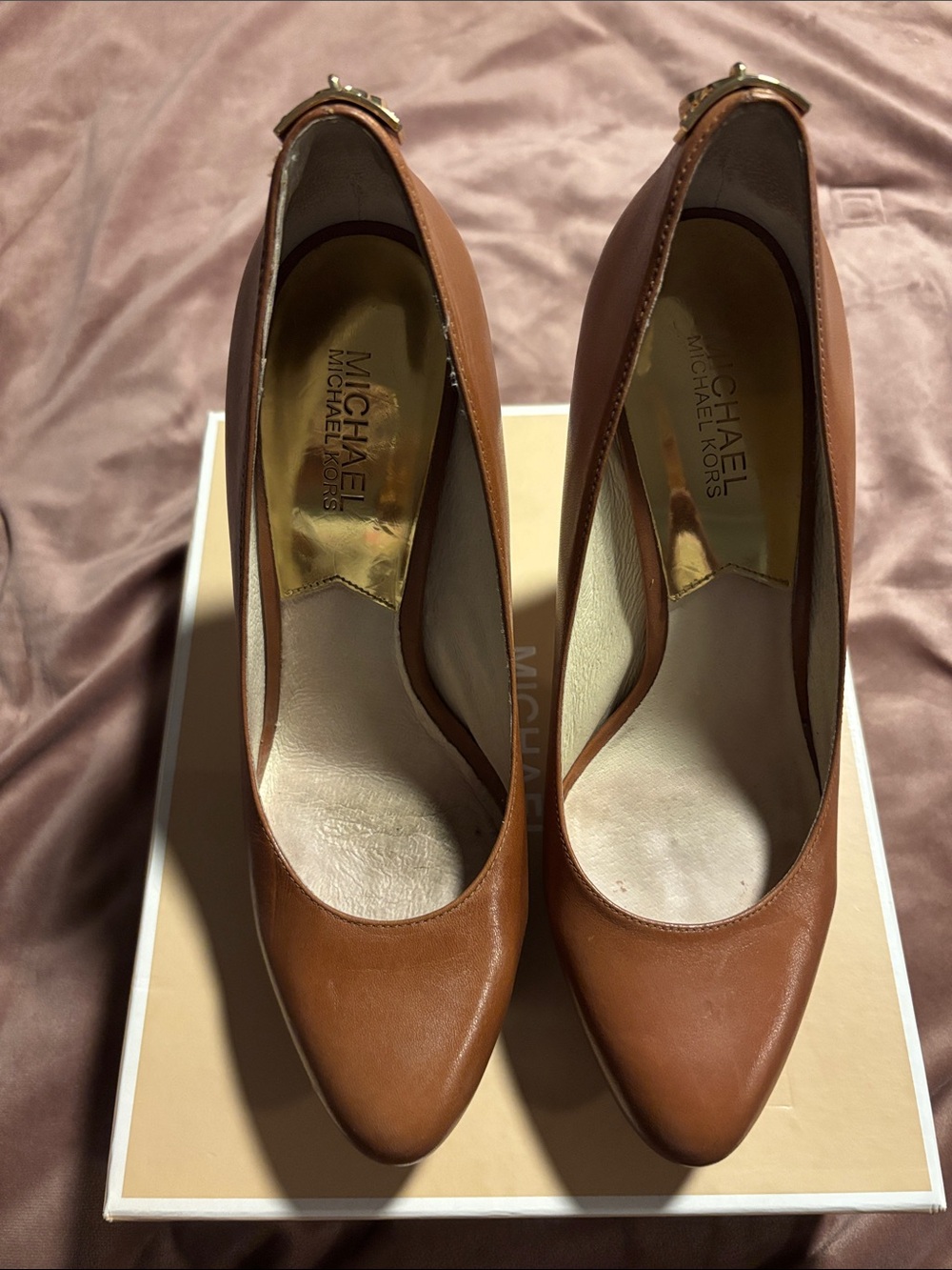 Michael Kors Flex Kitten Heel / Platform Pump with Lock Detail Brown